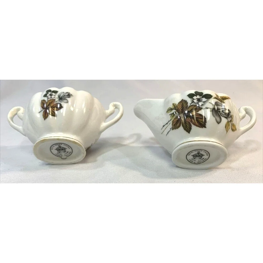 VTG Royal Dover England Bone China Floral Personal Size Lidded Sugar & Creamer
